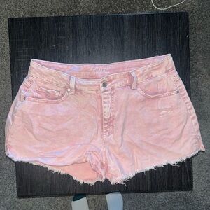 Time & Tru Pink High Rise Denim Distressed Shorts